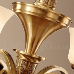 Lampadario a sospensione in ottone con paralumi in vetro, rustico retrò vintage