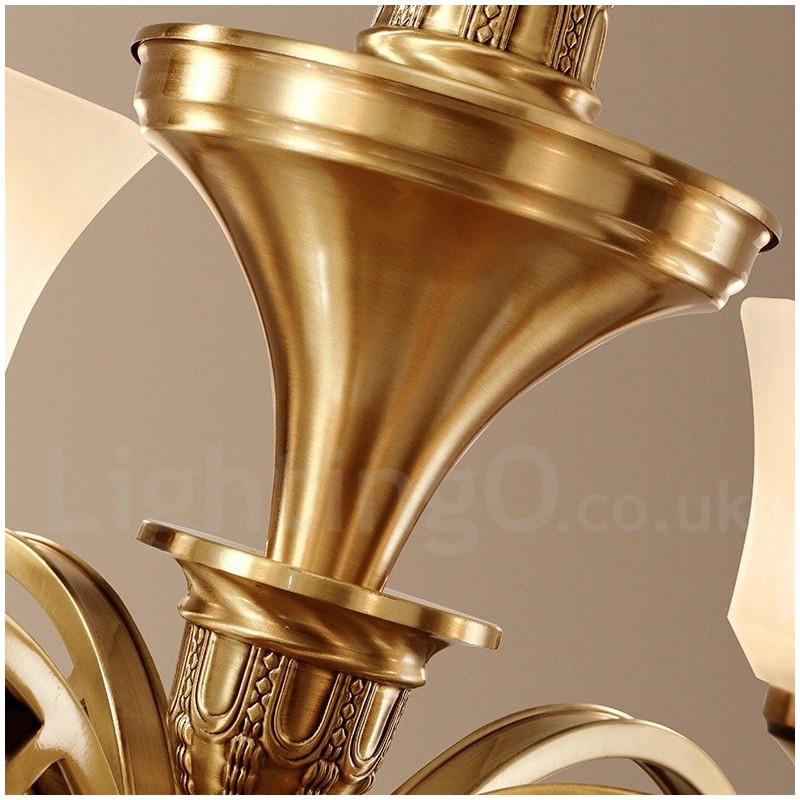 Lampadario a sospensione in ottone con paralumi in vetro, rustico retrò vintage