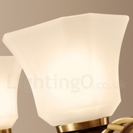 Lampadario a sospensione in ottone con paralumi in vetro, rustico retrò vintage