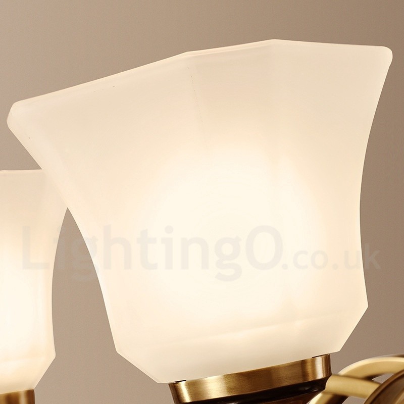Lampadario a sospensione in ottone con paralumi in vetro, rustico retrò vintage