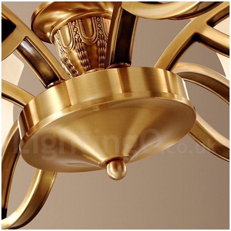 Lampadario a sospensione in ottone con paralumi in vetro, rustico retrò vintage