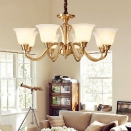 Lampadario a sospensione in ottone massiccio rustico retrò vintage con paralumi in vetro