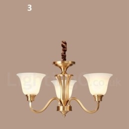 Lampadario a sospensione in ottone massiccio rustico retrò vintage con paralumi in vetro