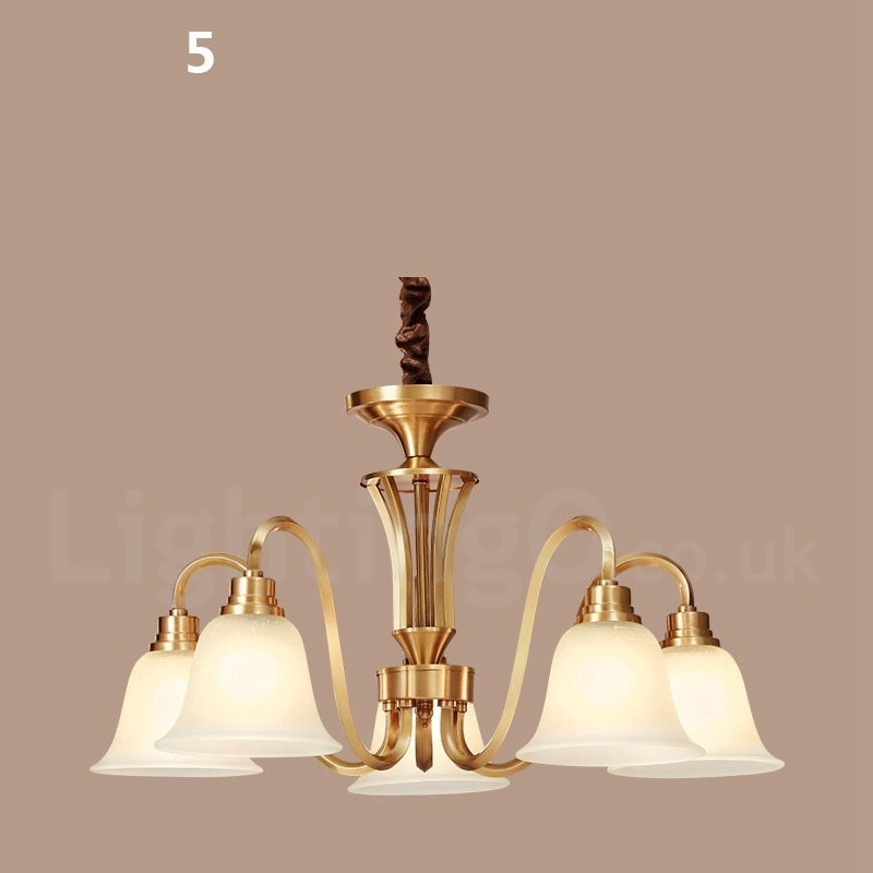 Lampadario a sospensione in ottone massiccio rustico retrò vintage con paralumi in vetro