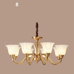 Lampadario a sospensione in ottone massiccio rustico retrò vintage con paralumi in vetro