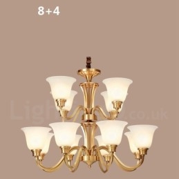 Lampadario a sospensione in ottone massiccio rustico retrò vintage con paralumi in vetro