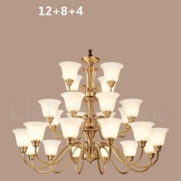 Lampadario a sospensione in ottone massiccio rustico retrò vintage con paralumi in vetro