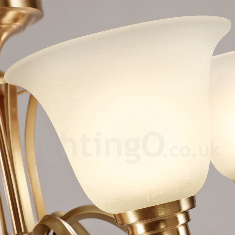 Lampadario a sospensione in ottone massiccio rustico retrò vintage con paralumi in vetro