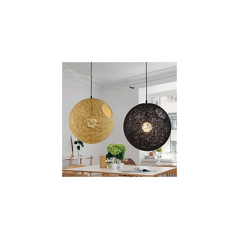Lampadario a sospensione globo in rattan e canapa