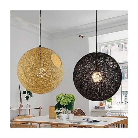 Lampadario a sospensione globo in rattan e canapa