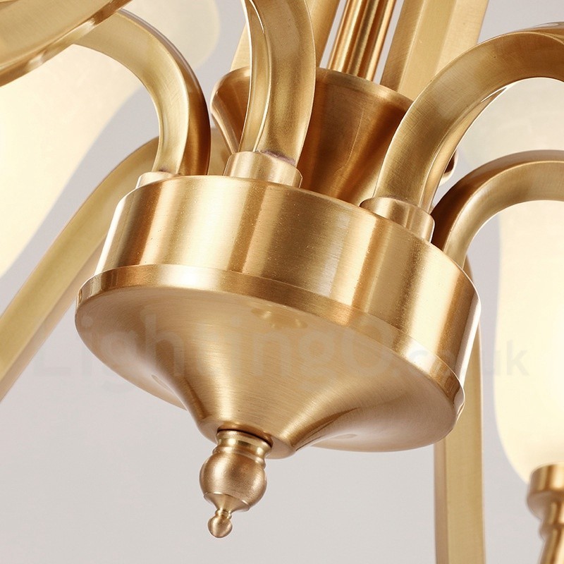 Lampadario a sospensione in ottone massiccio rustico retrò vintage con paralumi in vetro