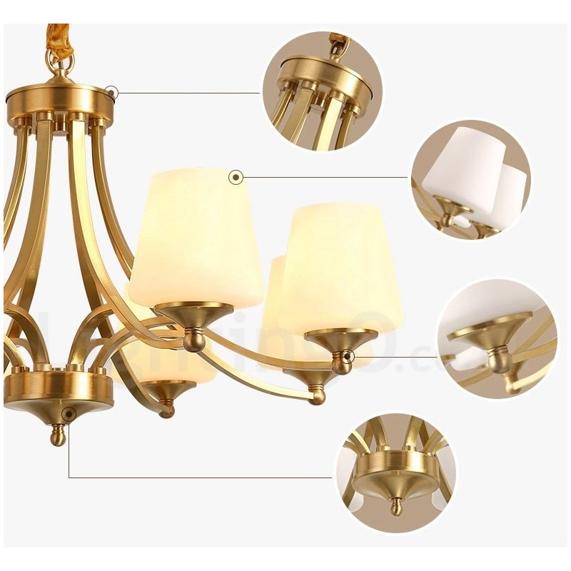 Lampadario a sospensione grande in ottone e vetro, rustico retrò vintage, 3/6/8/10 luci