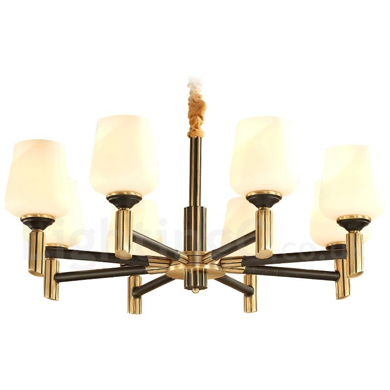 Lampadario a sospensione in ottone con paralumi in vetro, stile rustico retrò vintage