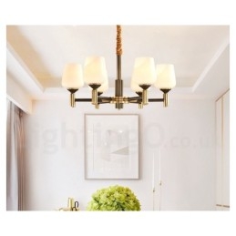 Lampadario a sospensione in ottone con paralumi in vetro, stile rustico retrò vintage