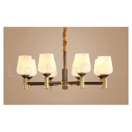 Lampadario a sospensione in ottone con paralumi in vetro, stile rustico retrò vintage