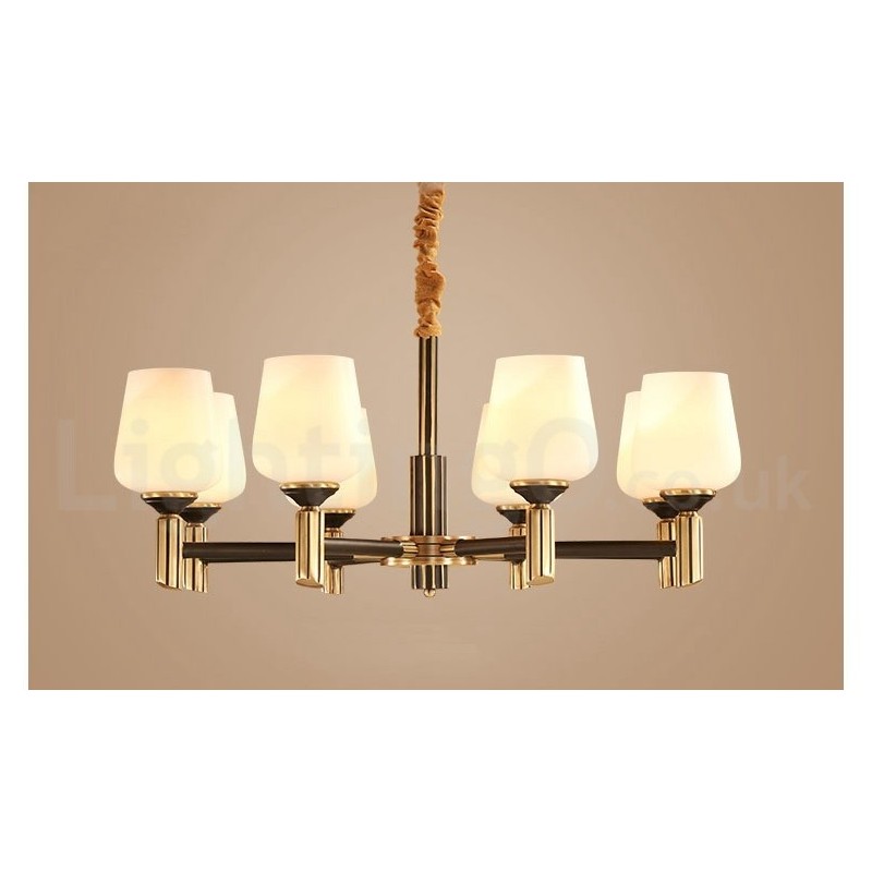 Lampadario a sospensione in ottone con paralumi in vetro, stile rustico retrò vintage