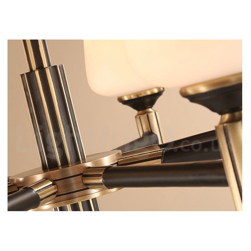 Lampadario a sospensione in ottone con paralumi in vetro, stile rustico retrò vintage