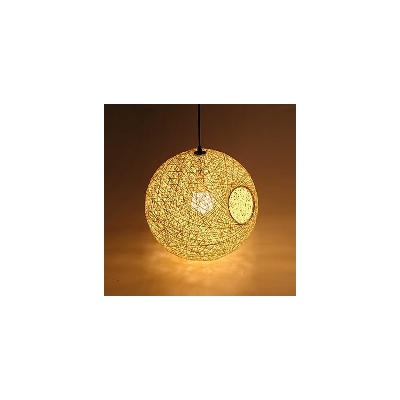 Lampadario a sospensione globo in rattan e canapa