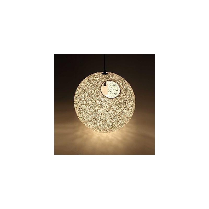 Lampadario a sospensione globo in rattan e canapa