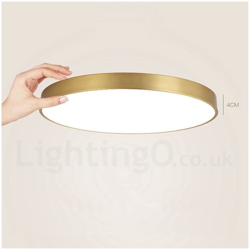 Plafoniera LED rotonda in ottone ultra sottile dimmerabile con paralume in acrilico, 4 cm
