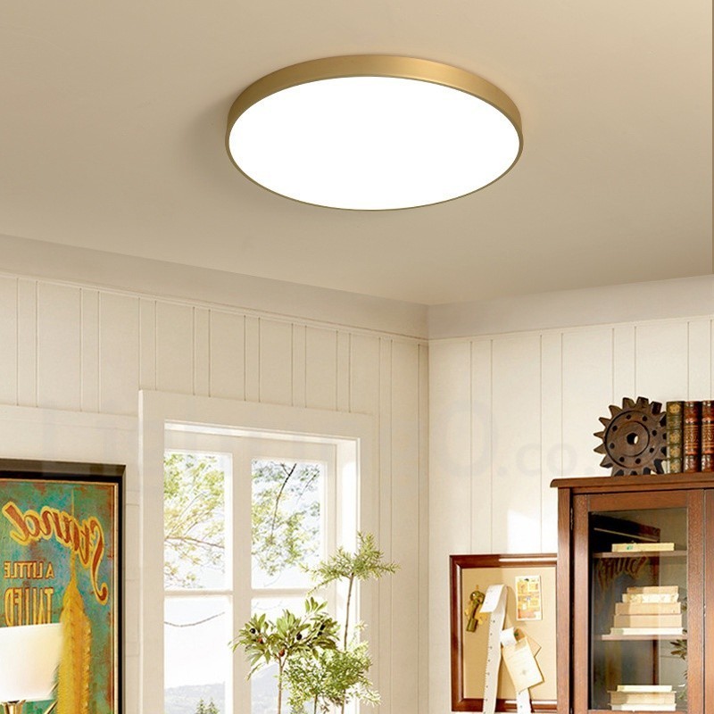 Plafoniera LED rotonda in ottone ultra sottile dimmerabile con paralume in acrilico, 4 cm