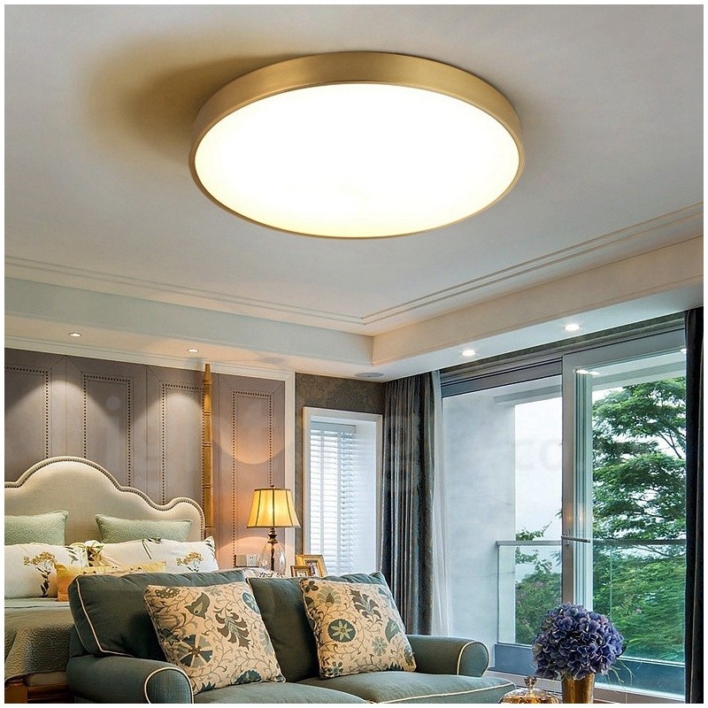 Plafoniera LED rotonda in ottone ultra sottile dimmerabile con paralume in acrilico, 4 cm