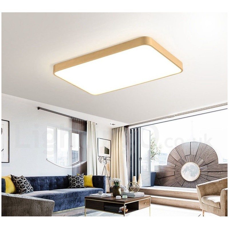 Plafoniera a filo rettangolare in ottone con paralume in acrilico, LED, dimmerabile, ultra sottile