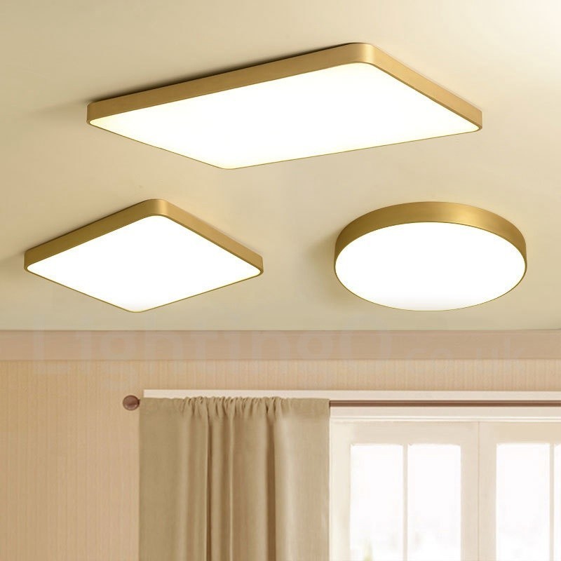 Plafoniera a filo rettangolare in ottone con paralume in acrilico, LED, dimmerabile, ultra sottile