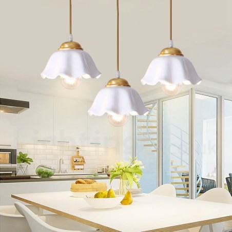 Lampada a sospensione rustica nordica in ottone e ceramica, catena/corda 120 cm
