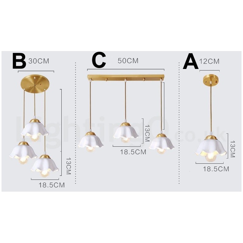 Lampada a sospensione rustica nordica in ottone e ceramica, catena/corda 120 cm