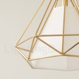 Lampada a sospensione rustica nordica in ottone con paralume in tessuto