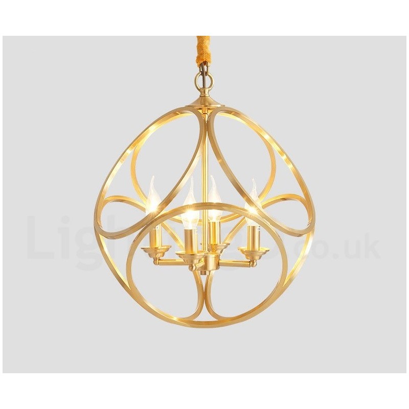 Lampada a sospensione rustica vintage in ottone, 44 x 48 cm, attacco E14, catena 50 cm