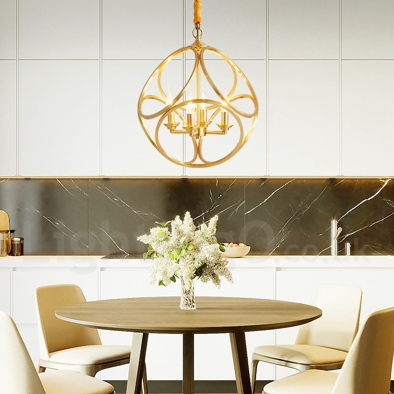 Lampada a sospensione rustica vintage in ottone, 44 x 48 cm, attacco E14, catena 50 cm