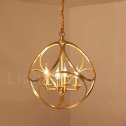Lampada a sospensione rustica vintage in ottone, 44 x 48 cm, attacco E14, catena 50 cm