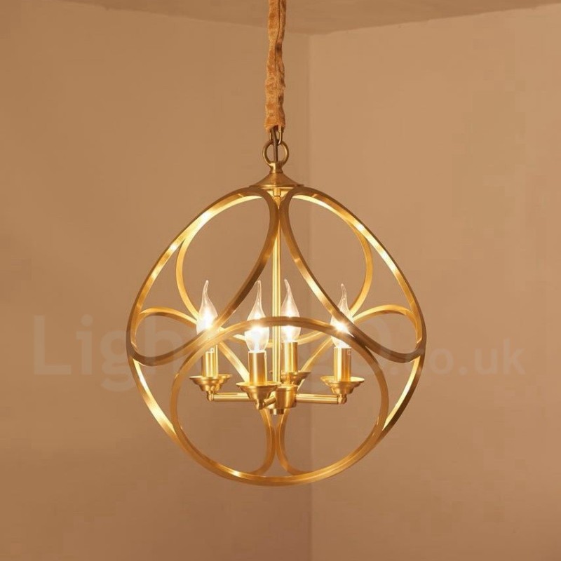 Lampada a sospensione rustica vintage in ottone, 44 x 48 cm, attacco E14, catena 50 cm