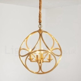 Lampada a sospensione rustica vintage in ottone, 44 x 48 cm, attacco E14, catena 50 cm