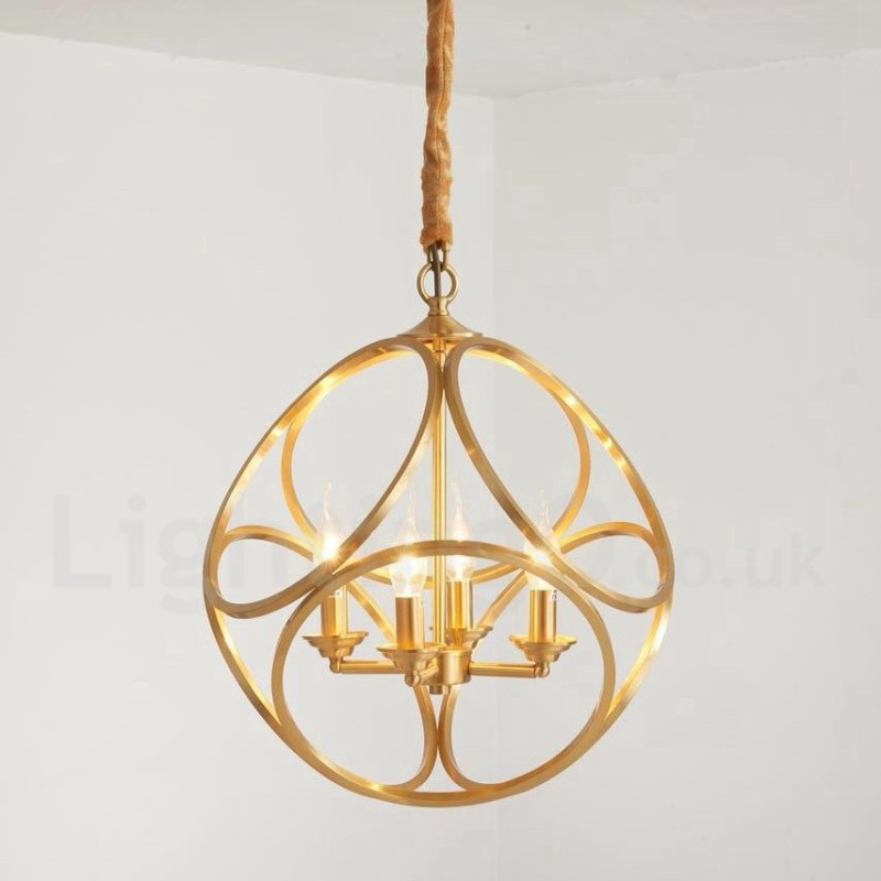 Lampada a sospensione rustica vintage in ottone, 44 x 48 cm, attacco E14, catena 50 cm