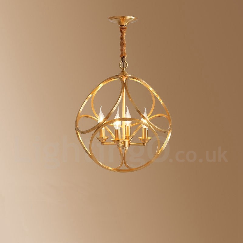 Lampada a sospensione rustica vintage in ottone, 44 x 48 cm, attacco E14, catena 50 cm