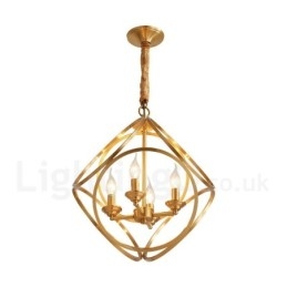 Lampada a sospensione rustica vintage in ottone, 44 x 48 cm, attacco E14, catena 50 cm