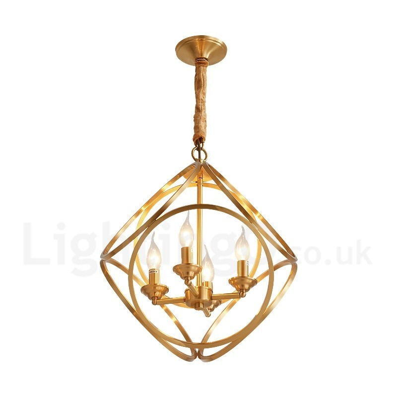 Lampada a sospensione rustica vintage in ottone, 44 x 48 cm, attacco E14, catena 50 cm