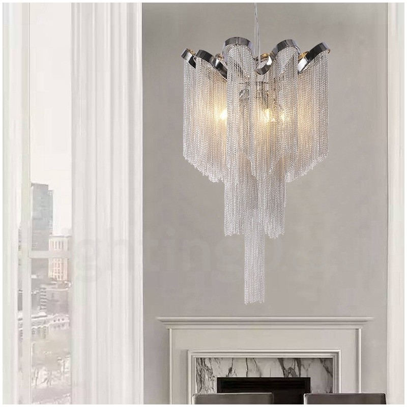 Lampadario a nappe in alluminio argentato, sospensione di design