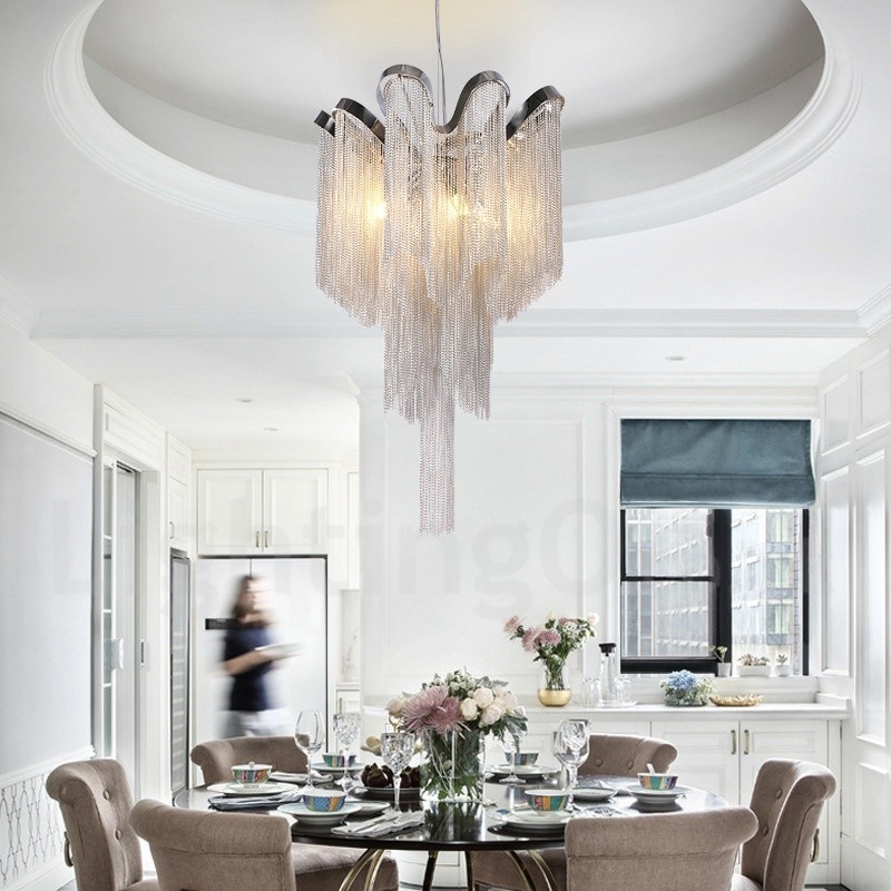 Lampadario a nappe in alluminio argentato, sospensione di design