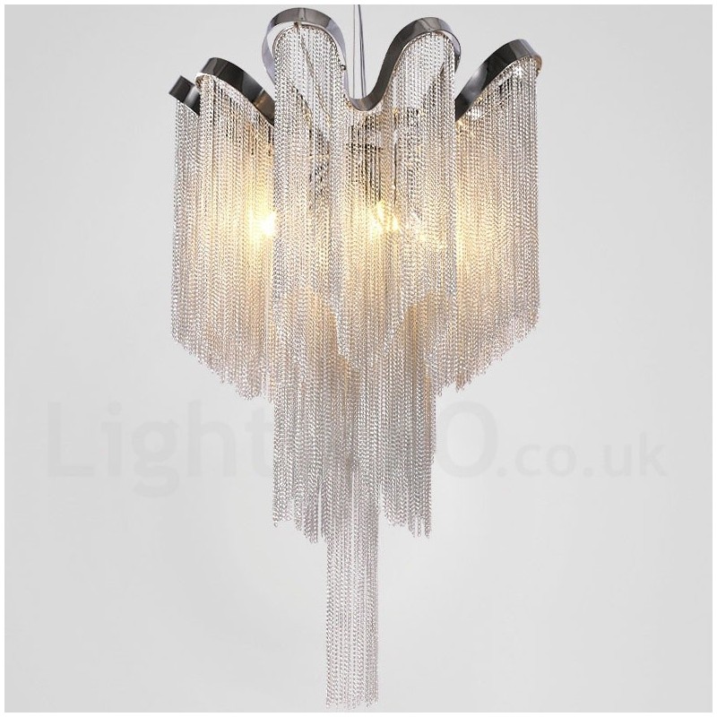 Lampadario a nappe in alluminio argentato, sospensione di design