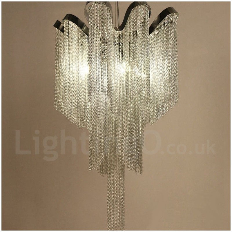 Lampadario a nappe in alluminio argentato, sospensione di design
