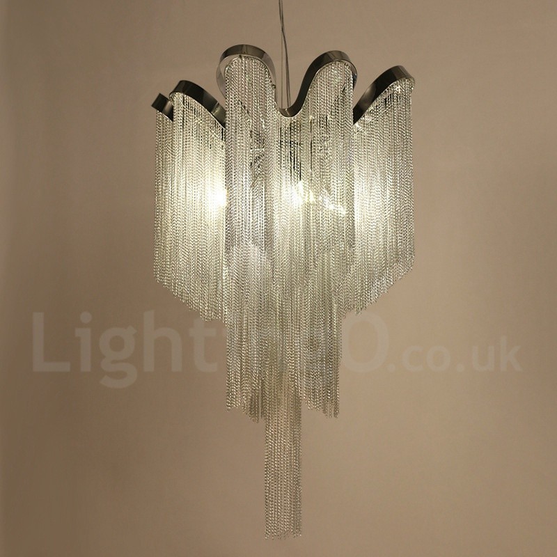 Lampadario a nappe in alluminio argentato, sospensione di design