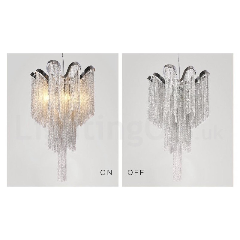 Lampadario a nappe in alluminio argentato, sospensione di design