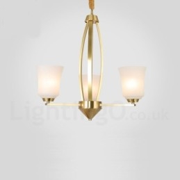 Lampadario a sospensione vintage rustico retrò in ottone a 3 luci con paralumi in vetro