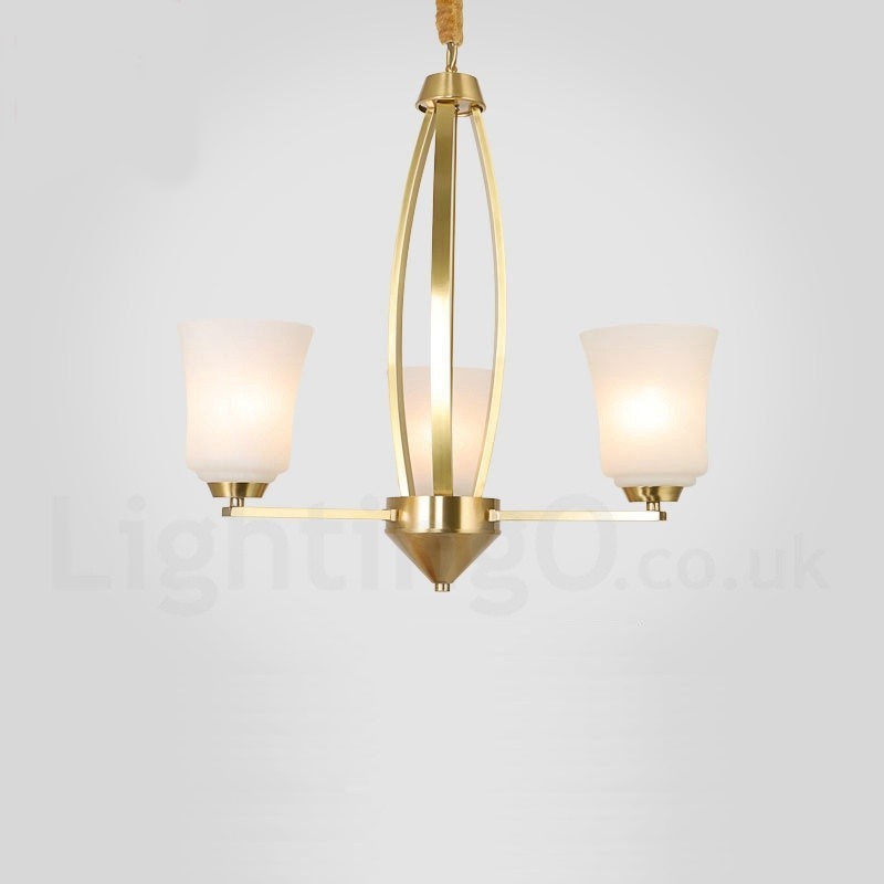 Lampadario a sospensione vintage rustico retrò in ottone a 3 luci con paralumi in vetro