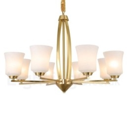 Lampadario a sospensione vintage rustico in ottone e vetro, 8 luci, 82 cm