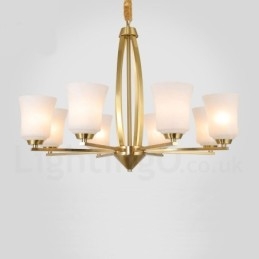 Lampadario a sospensione vintage rustico in ottone e vetro, 8 luci, 82 cm
